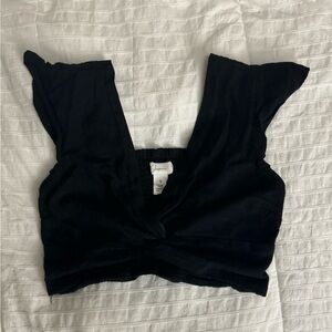 Twisted crop top with short flutter sleeves